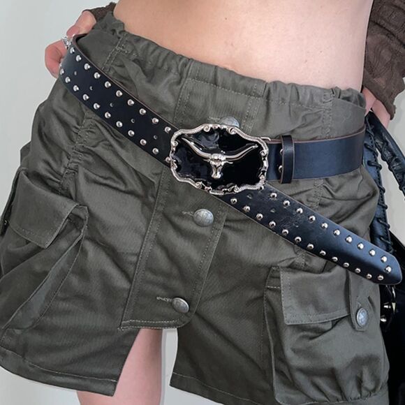 Grunge black buckle belt with silver studs - Picture 1 of 6